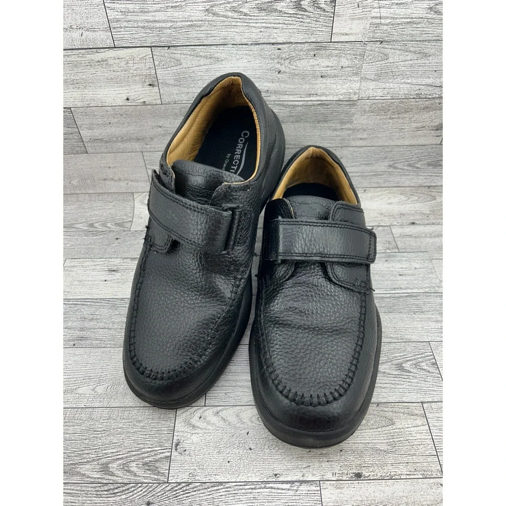 Dr. Comfort Scott Men 9.5 M Black Leather Orthopedic Hook Loop Strap Shoes 9210